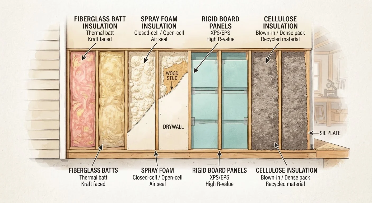Insulation Types Compared: Fiberglass, Spray Foam, Rigid Board, and Cellulose